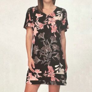NWT Nicole Miller Linen Blend Dress‎ XL Knee Length Floral Tropical Vacation